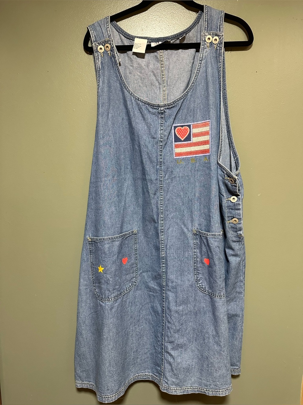 Woman’s 3X Denim Jumper Dress with Flag Patch - Blue